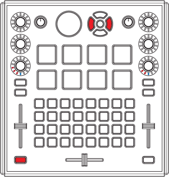 Diagram of the Tweaker with three buttons highlighted in red that must be held to display the firmware version